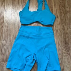 Aoxjox teal blue Sports Bra and Shorts Set